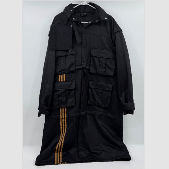 Adidas Ivy Park Jacket Women Small Black Trench Coat Long Button Up Convertible - Picture 1 of 16